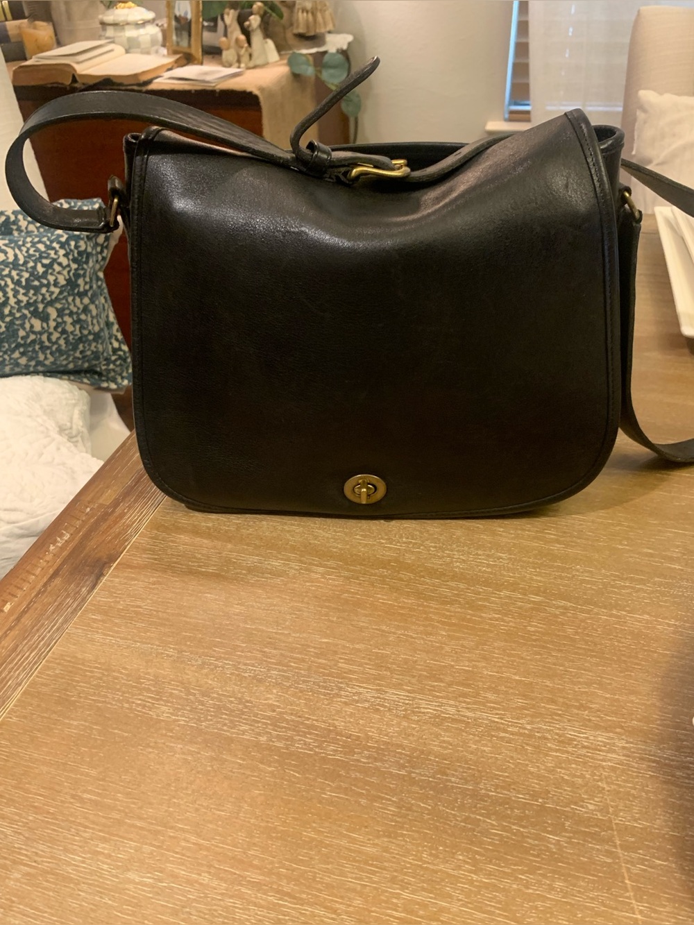Vintage Coach Black Leather Ranch  Bag  made in the United States